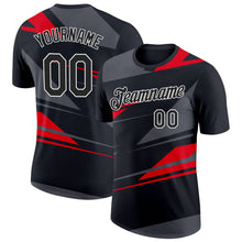 Laden Sie das Bild in den Galerie-Viewer, Uksn Individuelles Schwarz Stahlgrau-Feuerrot 3D Esports Funktions-T-Shirt