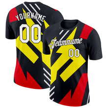 Laden Sie das Bild in den Galerie-Viewer, Uksn Individuelles Schwarz Hellgelb-Feuerrot 3D Esports Funktions-T-Shirt