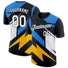Laden Sie das Bild in den Galerie-Viewer, Uksn Individuelles Schwarz Puderblau-Gold 3D Esports Funktions-T-Shirt
