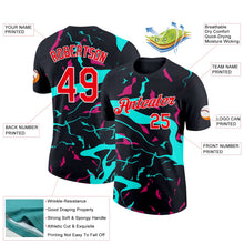 Laden Sie das Bild in den Galerie-Viewer, Uksn Individuelles Schwarz Feuerrot Eisblau-Hot Pink 3D Esports Funktions-T-Shirt
