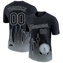 Laden Sie das Bild in den Galerie-Viewer, Uksn Individuelles Schwarz Silber 3D Las Vegas City Edition Fade Fashion Funktions-T-Shirt