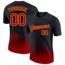 Laden Sie das Bild in den Galerie-Viewer, Uksn Individuelles Schwarz Rot-Gold 3D Atlanta City Edition Fade Fashion Funktions-T-Shirt
