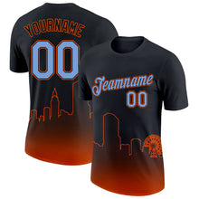 Laden Sie das Bild in den Galerie-Viewer, Uksn Individuelles Schwarz Puderblau-Orange 3D Miami City Edition Fade Fashion Funktions-T-Shirt