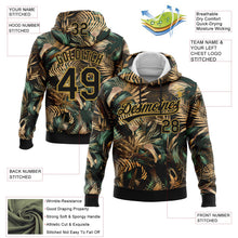 Laden Sie das Bild in den Galerie-Viewer, Uksn Individuelles Bestickt Schwarz Altgold 3D Tropische Blätter Im Stil Von Dschungel Und Hawaii Sport Pullover Sweatshirt Hoodie