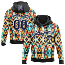 Laden Sie das Bild in den Galerie-Viewer, Uksn Individuelles Bestickt Schwarz Marineblau Rot Gelb-Weiß 3D Mexiko Azteken Muster Sport Pullover Sweatshirt Hoodie