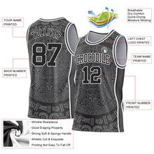 Laden Sie das Bild in den Galerie-Viewer, Uksn Individuelles Schwarz-Weiß Tribal Ethno Aztekischer Sonnenstein Seitenstreifen Rundhals Sublimation Basketball-Set Trikot