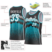 Laden Sie das Bild in den Galerie-Viewer, Uksn Individuelles Schwarz Weiß-Petrol Bergspitzen-Splitter Seitenstreifen Rundhals Sublimation Basketball-Set Trikot