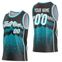 Laden Sie das Bild in den Galerie-Viewer, Uksn Individuelles Schwarz Weiß-Petrol Bergspitzen-Splitter Seitenstreifen Rundhals Sublimation Basketball-Set Trikot