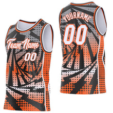 Laden Sie das Bild in den Galerie-Viewer, Uksn Individuelles Schwarz Weiß-Orange Blitz-Verlaufspunkt Seitenstreifen Rundhals Sublimation Basketball-Set Trikot