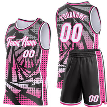 Laden Sie das Bild in den Galerie-Viewer, Uksn Individuelles Schwarz Weiß-Pink Blitz-Verlaufspunkt Seitenstreifen Rundhals Sublimation Basketball-Set Trikot
