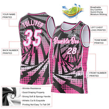 Laden Sie das Bild in den Galerie-Viewer, Uksn Individuelles Schwarz Weiß-Pink Blitz-Verlaufspunkt Seitenstreifen Rundhals Sublimation Basketball-Set Trikot
