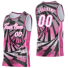 Laden Sie das Bild in den Galerie-Viewer, Uksn Individuelles Schwarz Weiß-Pink Blitz-Verlaufspunkt Seitenstreifen Rundhals Sublimation Basketball-Set Trikot