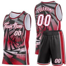 Laden Sie das Bild in den Galerie-Viewer, Uksn Individuelles Schwarz Weiß-Rot Blitz-Verlaufspunkt Seitenstreifen Rundhals Sublimation Basketball-Set Trikot