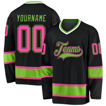Laden Sie das Bild in den Galerie-Viewer, Uksn Individuelles Schwarz Pink-Neongrün Eishockey-Trikot