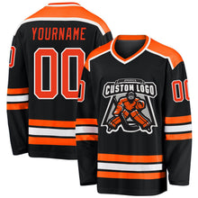 Laden Sie das Bild in den Galerie-Viewer, Uksn Individuelles Schwarz Orange-Weiß Eishockey-Trikot