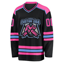 Laden Sie das Bild in den Galerie-Viewer, Uksn Individuelles Schwarz Pink-Hellblau Eishockey-Trikot