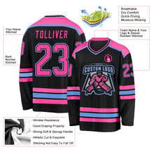 Laden Sie das Bild in den Galerie-Viewer, Uksn Individuelles Schwarz Pink-Hellblau Eishockey-Trikot