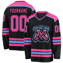 Laden Sie das Bild in den Galerie-Viewer, Uksn Individuelles Schwarz Pink-Hellblau Eishockey-Trikot