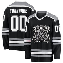 Laden Sie das Bild in den Galerie-Viewer, Uksn Individuelles Schwarz Weiß-Grau Eishockey-Trikot