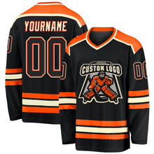 Laden Sie das Bild in den Galerie-Viewer, Uksn Individuelles Schwarz Schwarz Orange-Creme Eishockey-Trikot