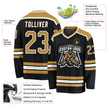 Laden Sie das Bild in den Galerie-Viewer, Uksn Individuelles Schwarz Altgold-Weiß Eishockey-Trikot
