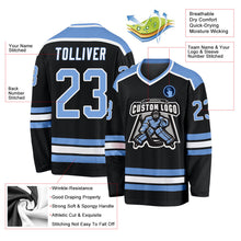 Laden Sie das Bild in den Galerie-Viewer, Uksn Individuelles Schwarz Hellblau-Weiß Eishockey-Trikot