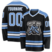Laden Sie das Bild in den Galerie-Viewer, Uksn Individuelles Schwarz Hellblau-Weiß Eishockey-Trikot