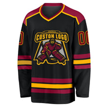 Laden Sie das Bild in den Galerie-Viewer, Uksn Individuelles Schwarz Kastanienbraun-Gold Eishockey-Trikot