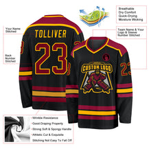 Laden Sie das Bild in den Galerie-Viewer, Uksn Individuelles Schwarz Kastanienbraun-Gold Eishockey-Trikot