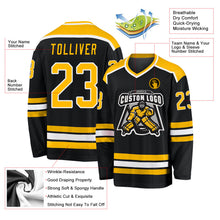 Laden Sie das Bild in den Galerie-Viewer, Uksn Individuelles Schwarz Gold-Weiß Eishockey-Trikot