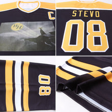 Laden Sie das Bild in den Galerie-Viewer, Uksn Individuelles Schwarz Gold-Weiß Eishockey-Trikot