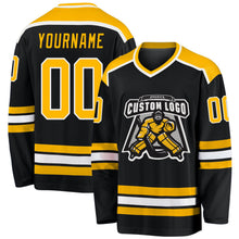 Laden Sie das Bild in den Galerie-Viewer, Uksn Individuelles Schwarz Gold-Weiß Eishockey-Trikot