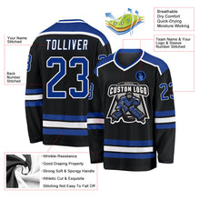 Laden Sie das Bild in den Galerie-Viewer, Uksn Individuelles Schwarz Royalblau-Weiß Eishockey-Trikot