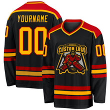 Laden Sie das Bild in den Galerie-Viewer, Uksn Individuelles Schwarz Gold-Rot Eishockey-Trikot