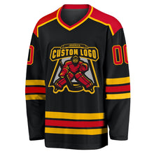 Laden Sie das Bild in den Galerie-Viewer, Uksn Individuelles Schwarz Rot-Gold Eishockey-Trikot