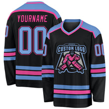 Laden Sie das Bild in den Galerie-Viewer, Uksn Individuelles Schwarz Hellblau-Pink Eishockey-Trikot
