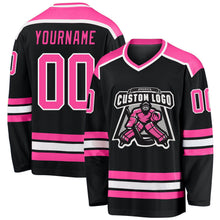 Laden Sie das Bild in den Galerie-Viewer, Uksn Individuelles Schwarz Pink-Weiß Eishockey-Trikot
