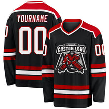 Laden Sie das Bild in den Galerie-Viewer, Uksn Individuelles Schwarz Weiß-Rot Eishockey-Trikot