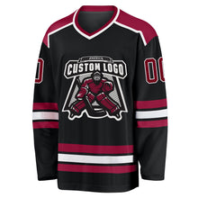 Laden Sie das Bild in den Galerie-Viewer, Uksn Individuelles Schwarz Kastanienbraun-Weiß Eishockey-Trikot