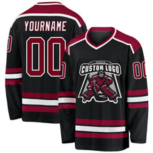 Laden Sie das Bild in den Galerie-Viewer, Uksn Individuelles Schwarz Kastanienbraun-Weiß Eishockey-Trikot