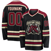 Laden Sie das Bild in den Galerie-Viewer, Uksn Individuelles Schwarz Karmesinrot-Creme Eishockey-Trikot