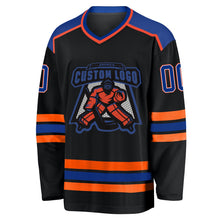 Laden Sie das Bild in den Galerie-Viewer, Uksn Individuelles Schwarz Royalblau Weiß-Orange Eishockey-Trikot