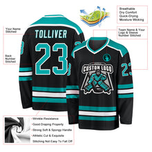 Laden Sie das Bild in den Galerie-Viewer, Uksn Individuelles Schwarz Aqua-Weiß Eishockey-Trikot