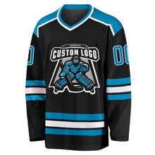 Laden Sie das Bild in den Galerie-Viewer, Uksn Individuelles Schwarz Pantherblau-Weiß Eishockey-Trikot