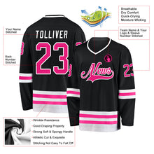 Laden Sie das Bild in den Galerie-Viewer, Uksn Individuelles Schwarz Hot Pink-Weiß Eishockey-Trikot