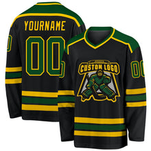 Laden Sie das Bild in den Galerie-Viewer, Uksn Individuelles Schwarz Grün-Gold Eishockey-Trikot