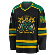 Laden Sie das Bild in den Galerie-Viewer, Uksn Individuelles Schwarz Kelly-Grün-Gold Eishockey-Trikot