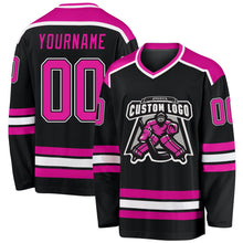Laden Sie das Bild in den Galerie-Viewer, Uksn Individuelles Schwarz Dunkelrosa-Weiß Eishockey-Trikot
