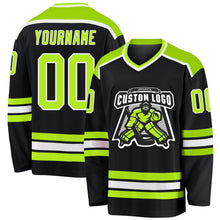 Laden Sie das Bild in den Galerie-Viewer, Uksn Individuelles Schwarz Neongrün-Weiß Eishockey-Trikot