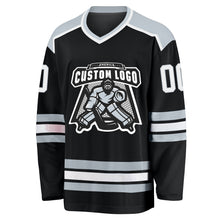 Laden Sie das Bild in den Galerie-Viewer, Uksn Individuelles Schwarz Weiß-Silber Eishockey-Trikot